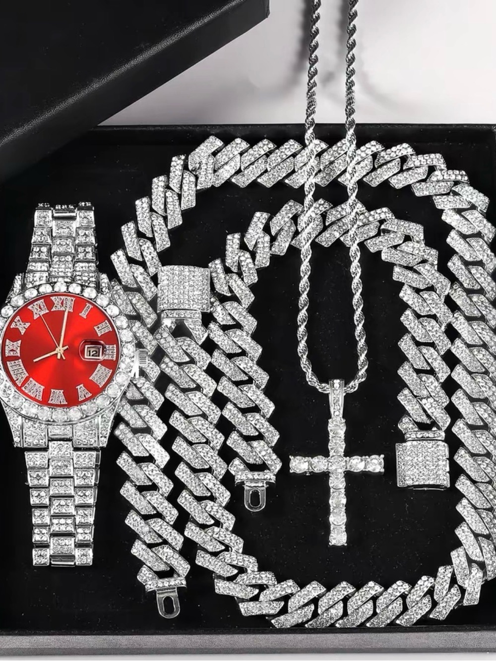Hip hop Watch set Watch, chain, bracelet, cross necklace